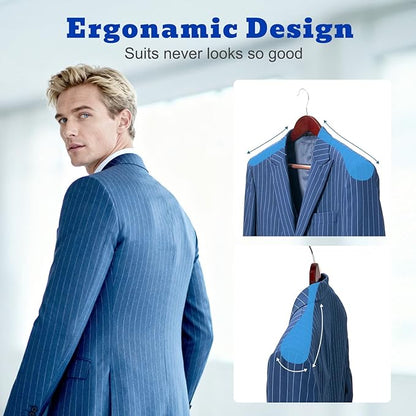 HOUSE DAY Wood Suit Hangers for Men, Wide Shoulder Wooden Hangers with Non Slip Pants Bar, Smooth Retro Finish 360° Swivel Hook Solid Wood Coat Hangers for Heavy Clothes Hanger 6 Pack (Cherry Wood)