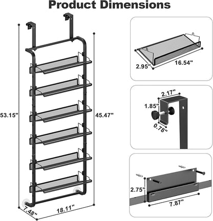 BUKFEN 6 Tier Adjustable Heavy Duty Metal Shoe Rack, Door Hanging and Wall Mount Organizer for Closet, Bedroom, Entryway, Laundry, Apartment, Small Spaces, Space Saving Solution for Busy Homes