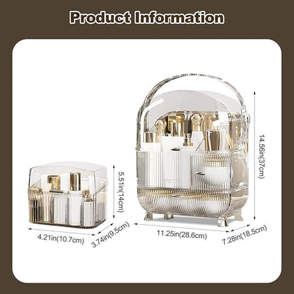 Ergocar Galatée Portable Retro Series Multi-Function Make Up Case Dustproof Cosmetic Storage Box,Cosmetics Skin Care Products Jewelry Organizer Finishing Box - High Transparency + Lipstick