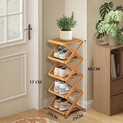 YYW Shoe Rack, Foldable Bamboo Shoes Shelf, Freestanding Shoe Storage Organiser for Entryway, Bedroom, Closet, Hallway - Functional, Natural Shoe Rack (Original, 5 Layers)
