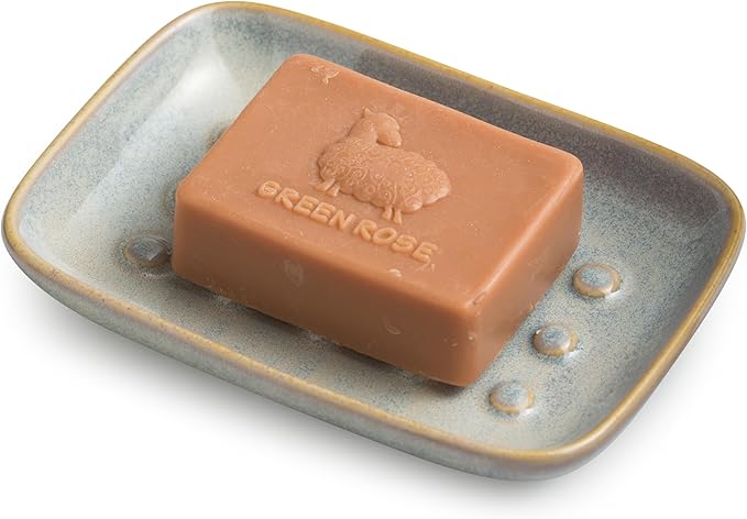 Soap Dish for Shower, Ceramic Soap Dish for Large Soap Bars, Non-Slip Soap Holder & Saver Tray with Floating Point Design for Bathroom, Shower, Kitchen Sink, Save Soap Loss