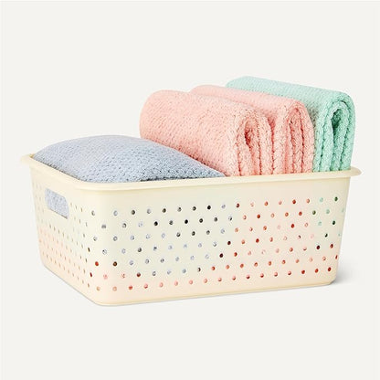 Amazon Basics Decorative BPA-Free Plastic Storage Baskets, 13.66 x 11.34 x 5.39, Ivory, Pack of 4