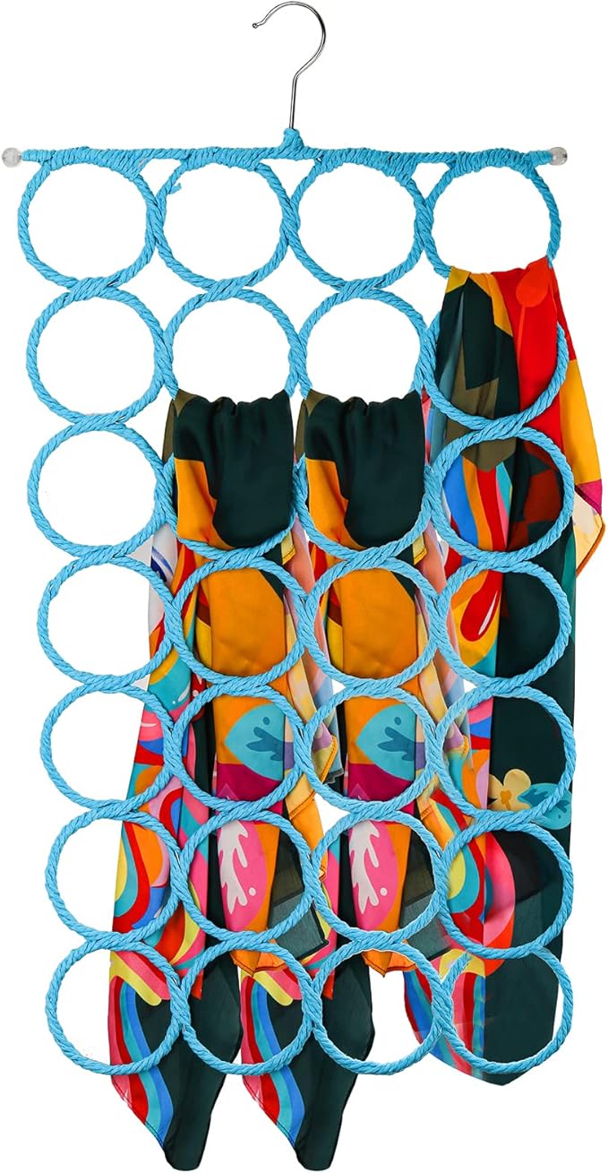 Tosnail 2 Pack Foldable Scarf Hanger Holder, Belt Organizer, Clothing Storage Hanger Closet Space Saver for Tie, Belt, Scarves, Leggings - Blue