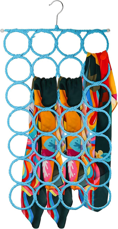 Tosnail 2 Pack Foldable Scarf Hanger Holder, Belt Organizer, Clothing Storage Hanger Closet Space Saver for Tie, Belt, Scarves, Leggings - Blue