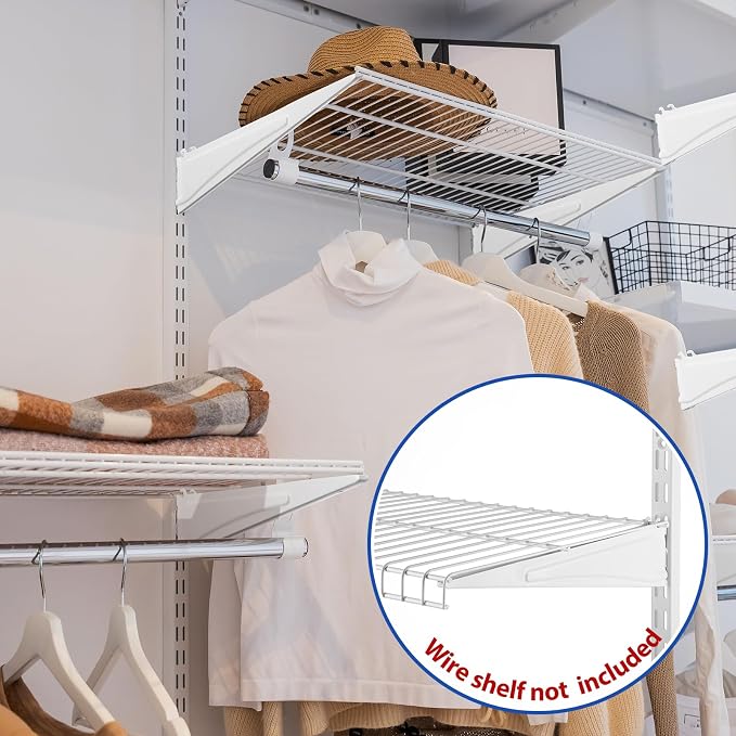 CroBlissful 47.5 Inch Twin Rail Upright Wall Shelving System with 16 Inch Locking Shelf Bracket Adjustable Closet System Heavy Duty Metal Support for Deep Wire Shelving Closet (8 Pcs)