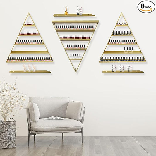 Metal Nail Polish Rack Wall Mount, 6PCS Nail Polish Shelves, Essential Oil Bottles Shelf Organizer for Spa Nail Salon Shop Home (Gold)