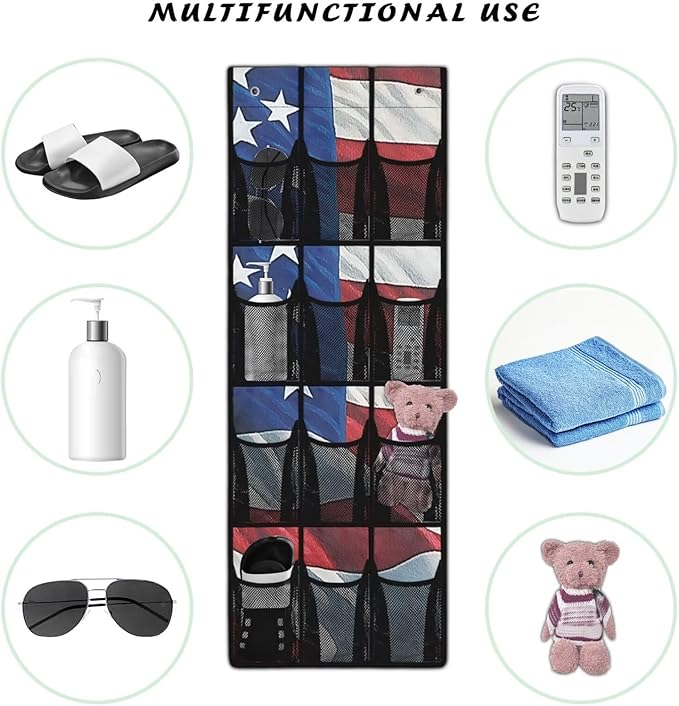 American Flag 12-Pocket Sports Gear Organizer, Ventilated Mesh for Shoes, Water Bottles, Towels, Gym & Locker Room Storage