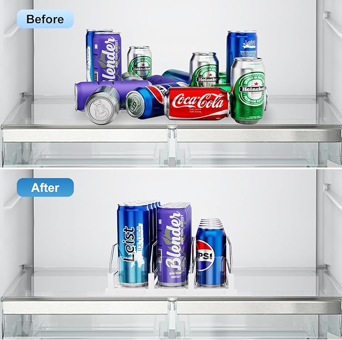Dayacoco Drink Organizer For Fridge,Soda Drink Dispenser For Fridge,Fridge Can Drink Organizer,12oz 16oz 20oz-Soda Automatic Dispenser For Fridge And Adjustable Width-Holds Up To 15 Cans,3 Rows
