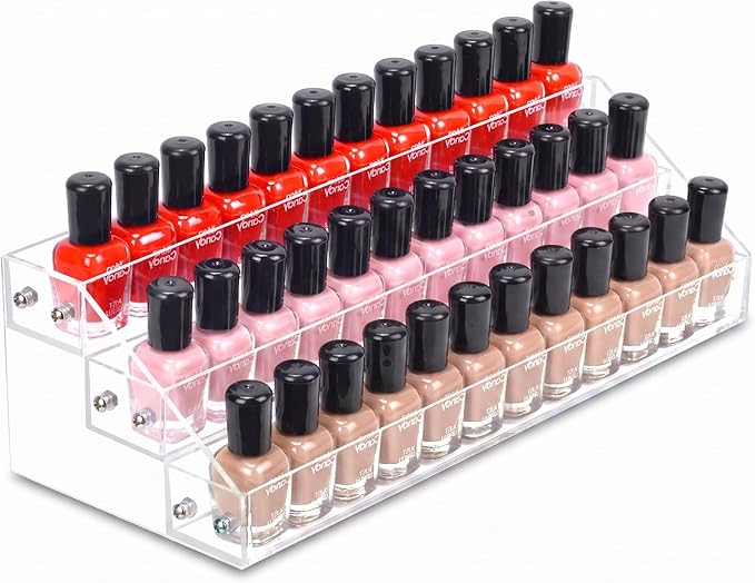 Umirokin 3 Tier Acrylic Nail Polish Organizer Rack, Clear Nail Polish Display Shelf Holds 36-45 Bottles, Essential Oil & Tattoo Ink Holder Stand, Countertop Storage Organizer for Vanity Salon Bathroom