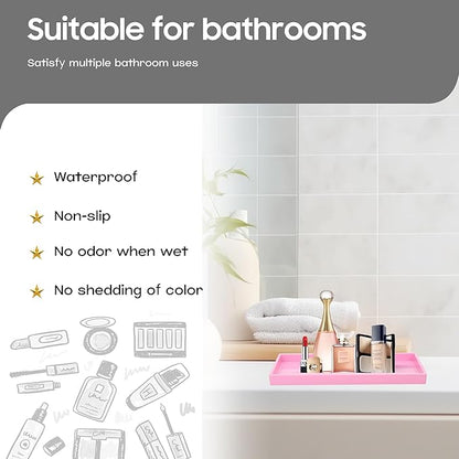 Vanity and Bathroom Tray, 9.8" ABS Countertop Organizer,Waterproof Vanity Tray for Toilet Tank,Perfume,Soap,Keys,Bathroom Accessories,Kitchen and Bath Trays,Non Slip Small Trays,Pink