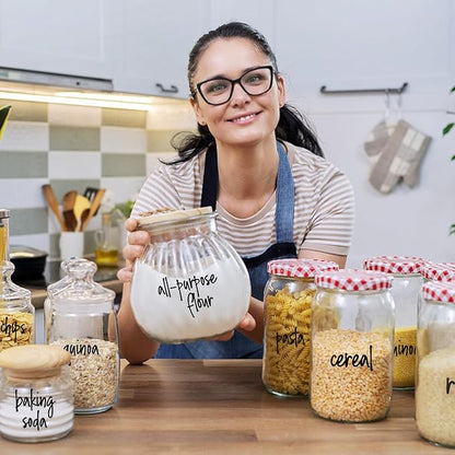 170PCS Food Pantry Labels, Kitchen Container Storage Labels Spice Organize Storage Jars Boxes Bottles Preprinted Black Script Clear Stickers - Water and Oil Resistant