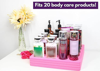 Polar Whale Lotion and Body Spray Stand Organizer Large Tray Pink Durable Foam Washable Waterproof Insert for Home Bathroom Bedroom Office 12.3 x 11.75 x 2 Inches 20 Slots