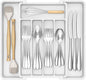 Lifewit Silverware Drawer Organizer, Expandable Utensil Tray for Kitchen, BPA Free Flatware and Cutlery Holder, Adjustable Plastic Storage for Spoons Forks Knives, 8.5-14 x 12", White