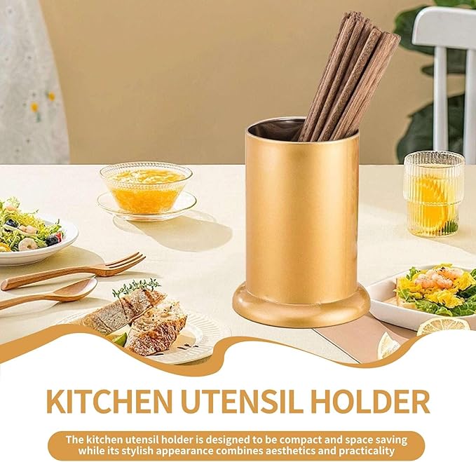 Cyrank Gold Utensil Holder, Drying Rack Caddy Basket Stainless Steel Utensil Drying Holder Silverware Storage Caddy Coffee Spoon Organizer for Fork, Knive, Spoon, Chopstick