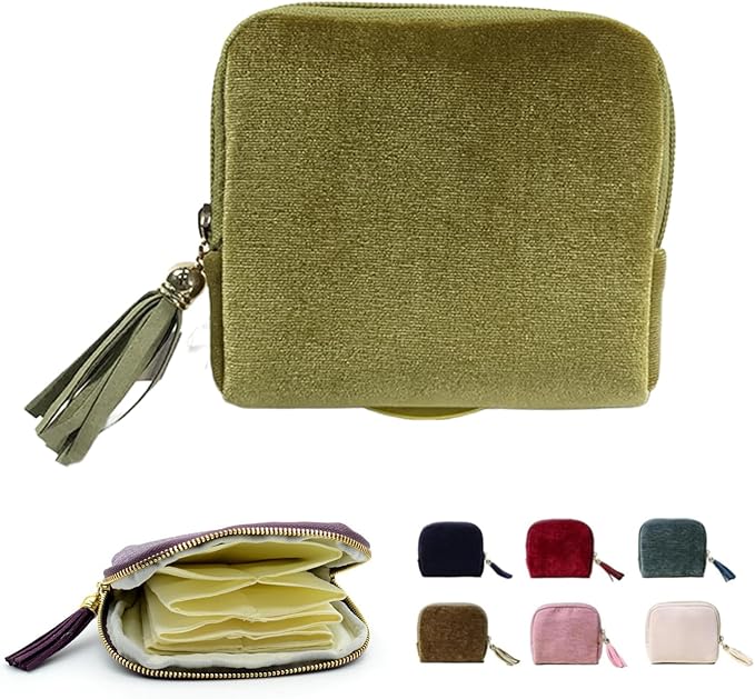 Jewelry Zippered Pocket Case Travel Jewelry Bag Portable Organizer, Tassel Zipper Jewelry Bag (Green)