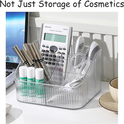 Makeup Organizer Cosmetics Storage Box, Large Capacity Make Up Brush Holder Organizer Vanity Accessories, Bathroom Countertops, Desk Storage Container, Cosmetic Display cases(White-L)
