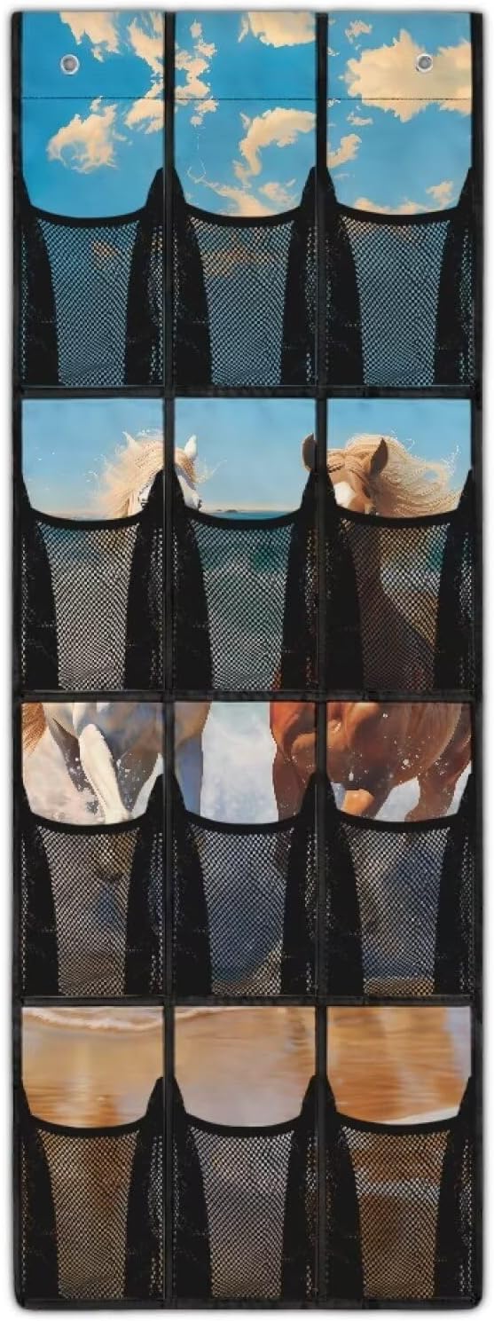 Horse 12-Pocket Door Organizer, Breathable Ultra-Lightweight & Foldable Mesh Pockets Organizer for Shoes, Accessories