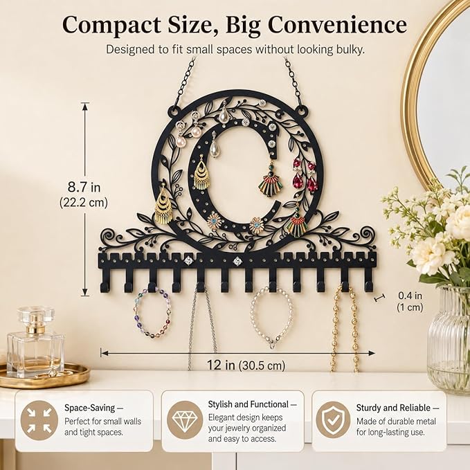 Wall-Mounted Metal Earring Holder Hanging Jewelry Organizer for Earrings and Necklaces Space-Saving Wall Display with Hooks for Jewelry Storage (jewelry stand C)