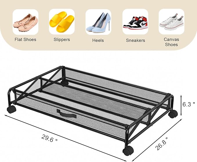 Under Bed Shoe Storage Organizer, Rolling Under Bed Storage Containers with Wheels, Under Bed Shoe Organizer Drawer Space Saving for bedroom