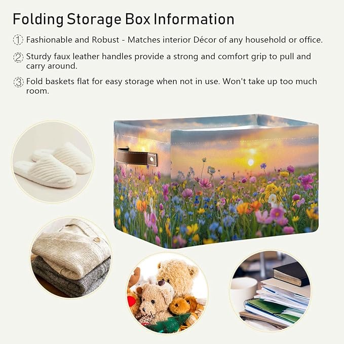 Large Storage Basket Beautiful Sunset Storage Bin Cube Canvas Fabric Organizer Handles Collapsible for Clothes Toys Bedroom Decorative