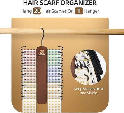 ZEDODIER 2 Packe Wooden Tie Rack, Tie Hanger for Men Closet, 40 Storage Capacity, Non-Slip Rotatable Tie Organizer, Hanging Space Saving Holder, Vintage
