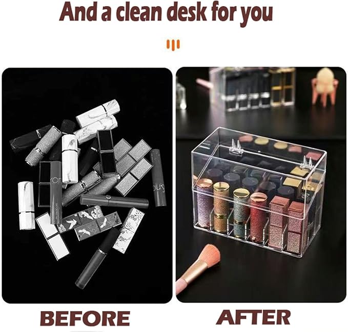 Lipstick Holder Display Case, 18 Slots Acrylic Organizer with Dust Cover, Lip Gloss Holder and Case for Vanity or Drawer, Cosmetic Display and Lipstick Storage Organizer