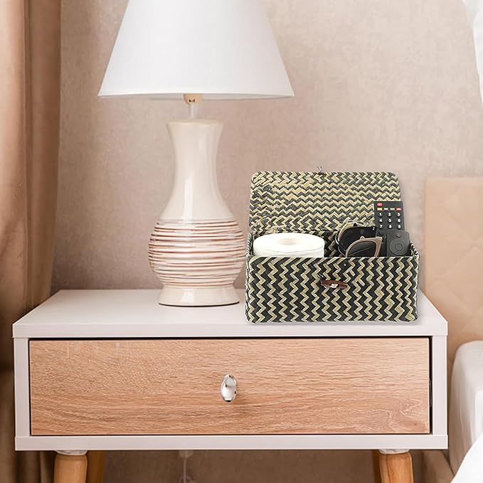 Hipiwe Seagrass Storage Baskets with Lid Woven Wicker Storage Bins for Organizing Natural Rectangular Home Organizer for Bedside Living Room Entryway Table,10.2" x 6.3" x 3.9"