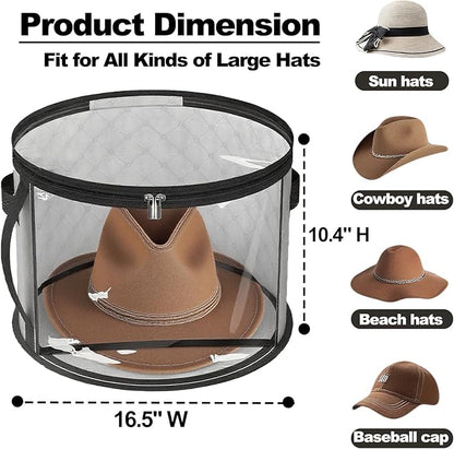 Oversized Clear Hat-Organizer Bag for Travel and Storage, Large Capacity Caps Cowboy Hat-Storage for Closet With Handles, Hat Box Storage for Women & Men (Grey)