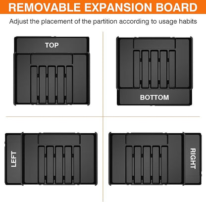 Large Silverware Organizer, Expandable BPA Free Kitchen Silverware Drawer Organizer, 9 Slots Cutlery Utensil Tray with Dividers, Adjustable Flatware Storage Holder for Spoons Forks Knives