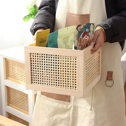 YAHUAN Bamboo Wooden Storage Box Cube Storage Organizer Bins Decorative Wood Square Basket Wood Crates Wicker Storage Cubes Basket Organizer for Home,Office,Closet,Shelf (cube bamboo)
