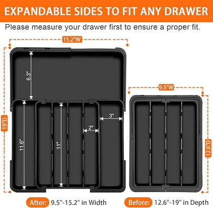 Spaclear Silverware Organizer - Expandable Kitchen Drawer Organizer, Utensil Drawer Organizer, Adjustable Plastic Flatware and Cutlery Holder, Kitchen Organizers Storage for Forks Knives, Black
