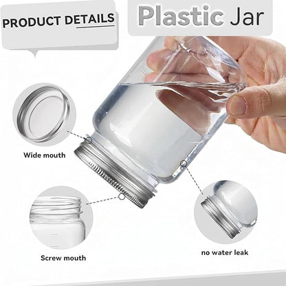 novelinks 16 oz Clear Plastic Jars with Lids, Refillable 16oz Mason Jars with Lids & Storage Containers for Kitchen & Household Use (24 Pack,Silver)