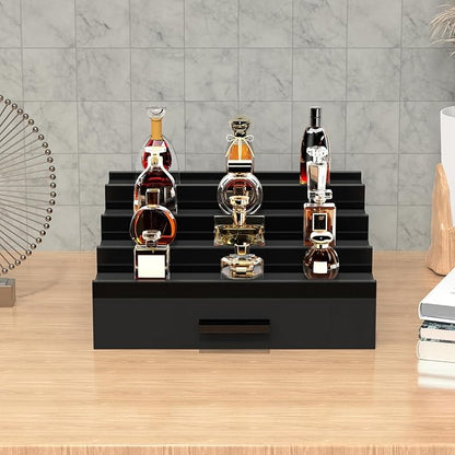 Wooden Cologne Organizer for Men 4 Tier of Perfume Display Holder of Drawer & 2 Hidden Compartments Larger Storage Space Mens Perfume Organizer Shelf Stand,Gift for Man (4T-Black)
