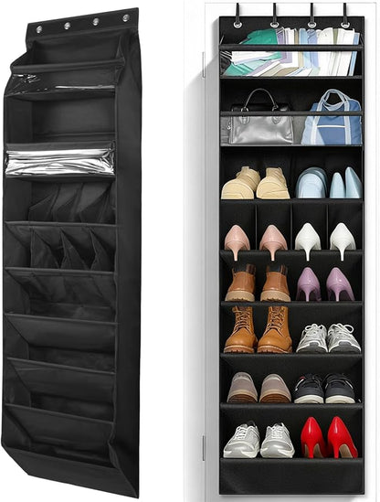 Over the Door Shoe Organizer, 1 Pack 8 Shelves Over The Door Shoe Organizer, 68" Exlarge Deep Pockets Hanging Shoe Organizer, Shoe Holder for Boots,Over Door Organizer in Home, RV, Dorm, Black