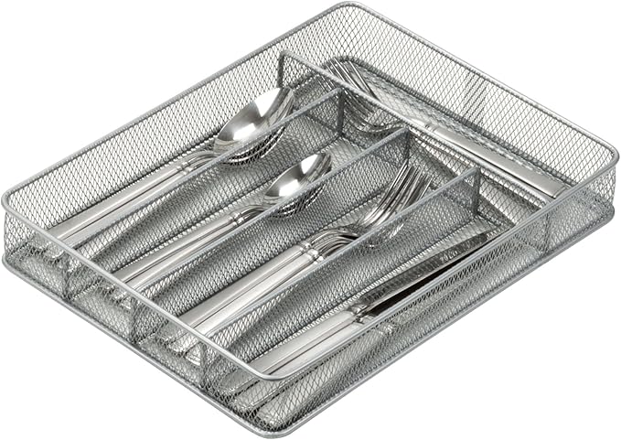 Honey-Can-Do KCH-02154 Steel Mesh 5-Compartment Cutlery Utensil Organizer, Silver