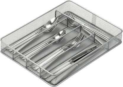 Honey-Can-Do KCH-02154 Steel Mesh 5-Compartment Cutlery Utensil Organizer, Silver