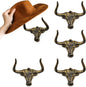 Cowboy Hat Rack 4 Pack Cast Iron Cowboy Hat Holder Cowgirl Hat Hanger Western Wall Decor Longhorn Decorative Wall Hooks for Storage and Organization at Closet Bedroom Antique Gold