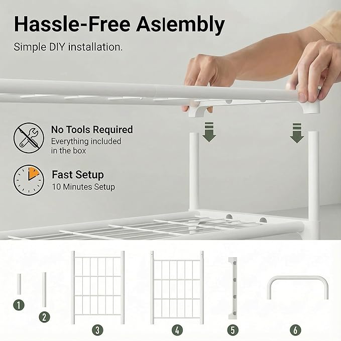 3-Tler Shoe Rack Organlzer, Rustproof lron, Spaclous Shoe Storage Shelf for Closet or Entryway, Fits Sneakers & Slippers, White
