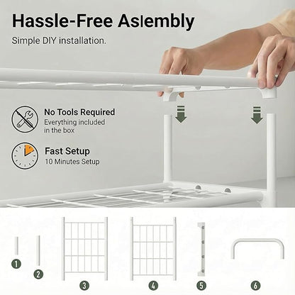 3-Tler Shoe Rack Organlzer, Rustproof lron, Spaclous Shoe Storage Shelf for Closet or Entryway, Fits Sneakers & Slippers, White