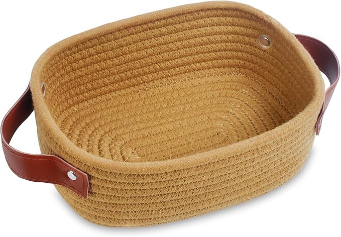 ABenkle Small Storage Basket, Mini Rope Woven Baskets, Cute Shelf Closet Storage Organizer, Boho Decorative Toy Bin for Nursery, Living Room, Spa, Empty Gift Basket - XS, Brown