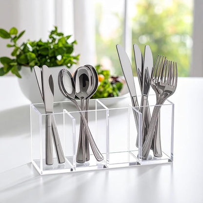 Amazing Abby - Felicia - Plastic Flatware Organizer, 4-Compartment Utensil Holder (2-Pack), Paper Plate Holder, Cutlery and Silverware Storage for Countertop, Perfect for Home and Restaurant Use
