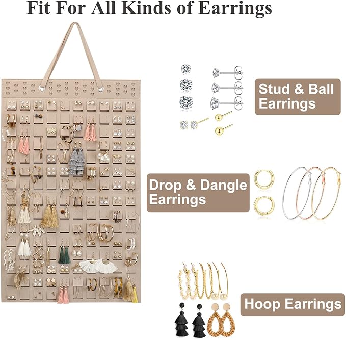 Resovo Hanging Earrings Organizer, Earring Holder & 20 Hooks, Holds Up To 300 Pairs, Compact Design, Soft Material, Earring Hanger Earring Display Hanging Organizer for Women Girls -1 Pack