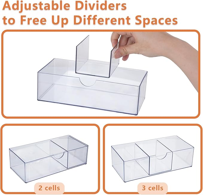 1PCS Square Qtip Holder Dispenser, Clear Cotton Ball Holder With Compartments, Stackable Cotton Pad Container, Cosmetic Organizer for Bathroom Canisters Vanity Makeup (1pc separate)