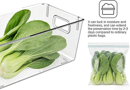 4 PCS Clear Plastic Storage Bins, Mixed Size (2 Large + 2 M) Pantry Organizer Containers with Easy-Grip Handles for Refrigerator, Kitchen, Cabinets, Countertops & Home Organization