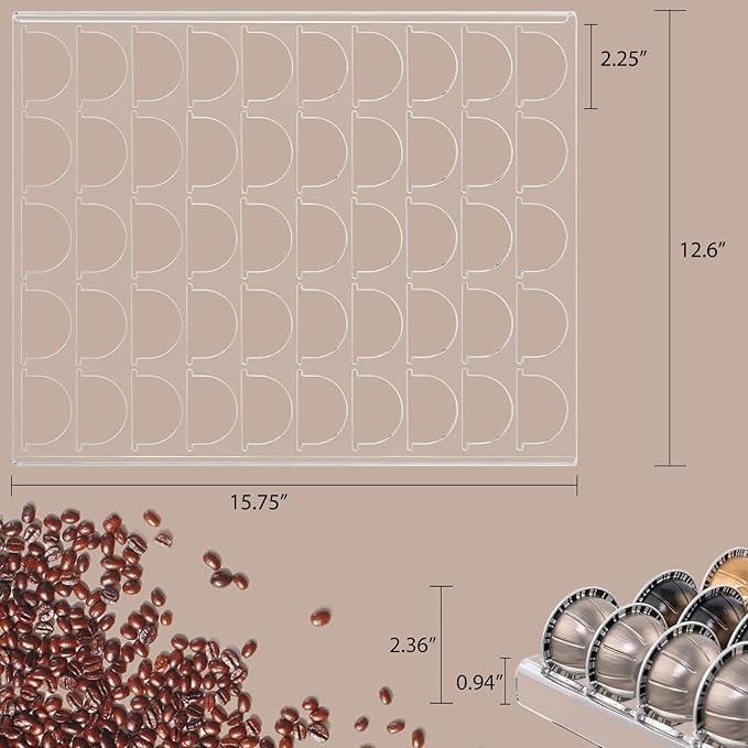 Sumerflos Clear Coffee Pod Holder Storage Tray 15.75" L x 12.6" W Compatible with Vertuoline Capsule, Drawer Insert Organizer Holds 50 Pods Counter Organizer of Kitchen, Home, Office