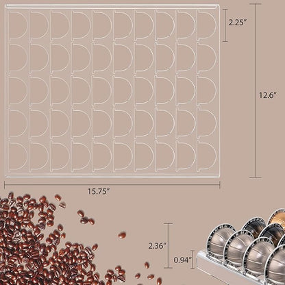 Sumerflos Clear Coffee Pod Holder Storage Tray 15.75" L x 12.6" W Compatible with Vertuoline Capsule, Drawer Insert Organizer Holds 50 Pods Counter Organizer of Kitchen, Home, Office