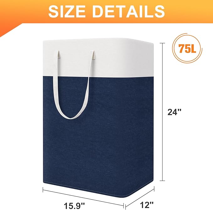 TasticTotes laundry basket 3-Pack, laundry hamper, Hamper with handles, collapsible laundry baskets, Waterproof dirty clothes hamper, Towel Storage for Home or Dorm, 75L-Blue