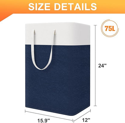 TasticTotes laundry basket 3-Pack, laundry hamper, Hamper with handles, collapsible laundry baskets, Waterproof dirty clothes hamper, Towel Storage for Home or Dorm, 75L-Blue