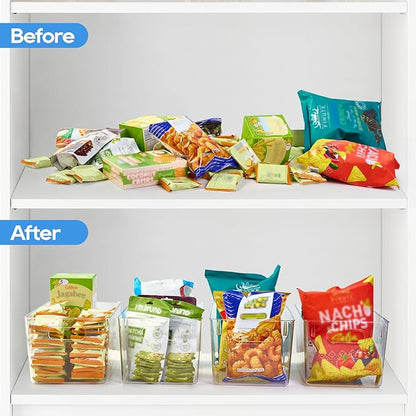 JollyPack 4 Pack Clear Plastic Storage Bins, Pantry Organizers and Storage with Handles, Clear Storage Containers for Fridge, Kitchen, Cabinet, Bathroom and Office