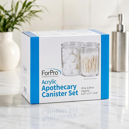 ForPro Clear Acrylic 2-Compartment Apothecary Jar with Lid, Shatterproof Qtip Holder & Cotton Ball Organizer, 28 Oz + 20 Oz Bathroom Vanity Canister for Kitchen, Office Decor, 6.25" x 3.7" x 4.6